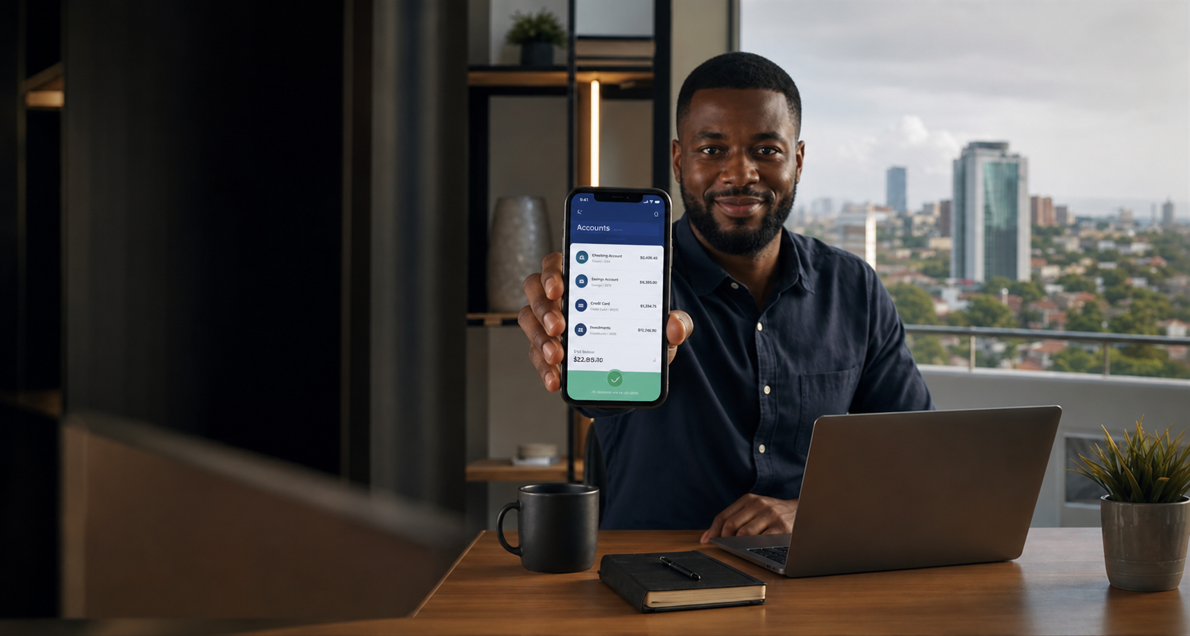 A professional reviewing a digital wallet transfer on a phone